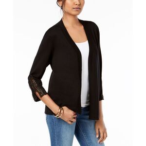 JM Collection Open Front Crochet Trim Cardigan